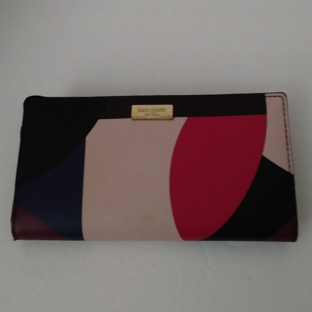 Kate Spade Saffiano Leather Bright Colorful Abstract Floral Wallet